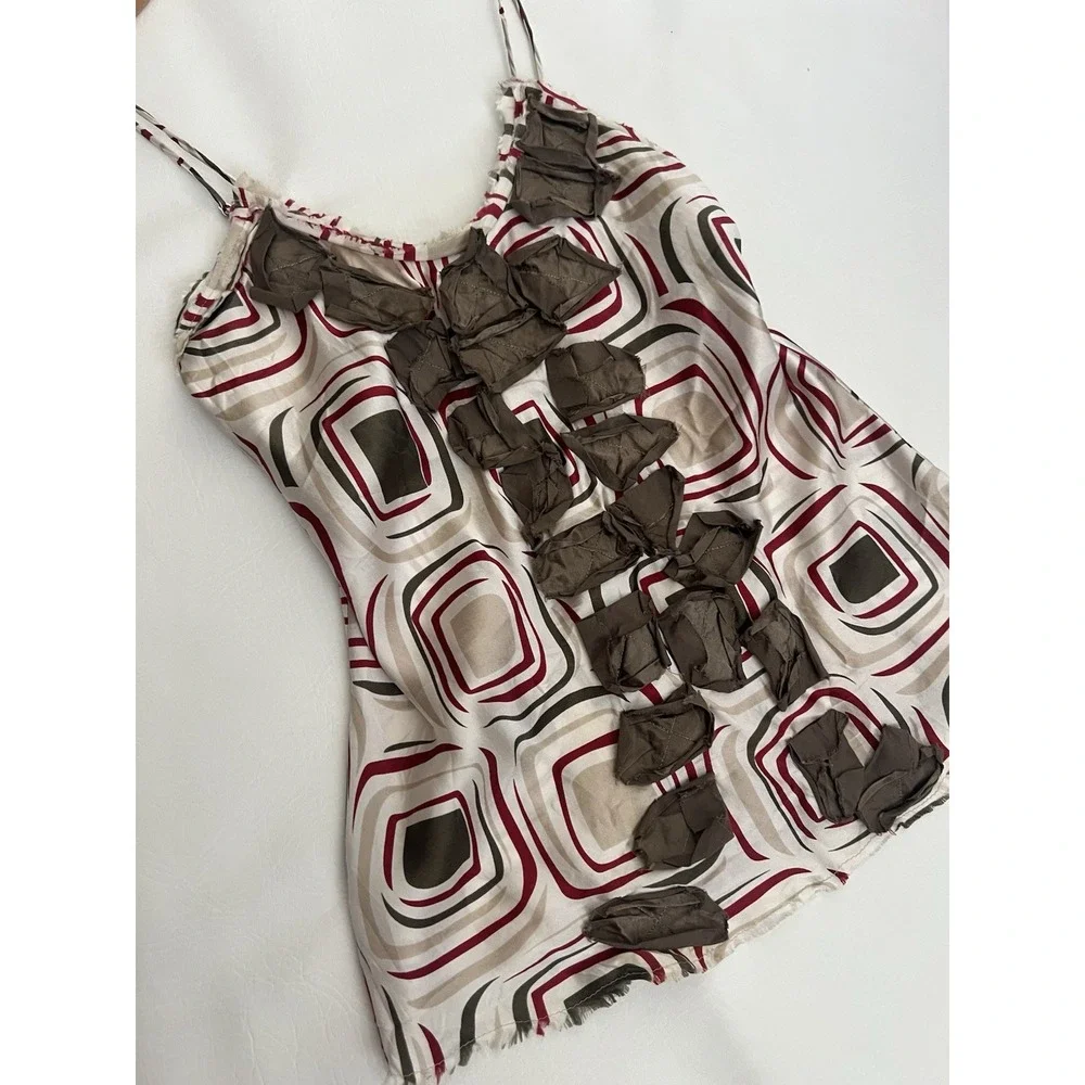 Poleci Y2K Silk Multicolor Abstract Top Size 2 Boho Coquette Festival